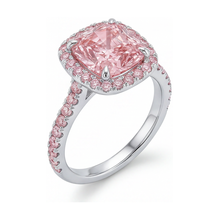 Bague en diamant rose taille coussin de 3,2 carats