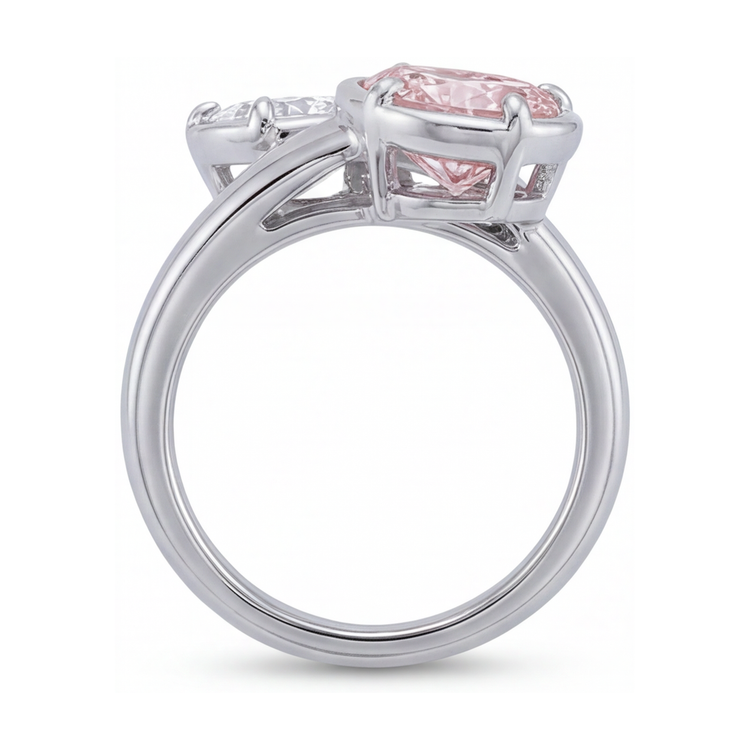 Bague Toi et Moi croisée en diamant rose taille poire 3,2 carats