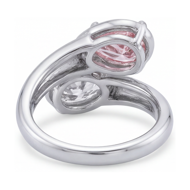 Bague Toi et Moi croisée en diamant rose taille poire 3,2 carats