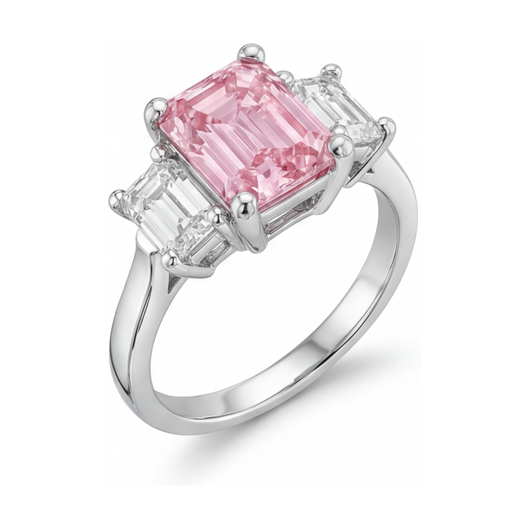 Bague en diamant rose taille émeraude 3,4 carats