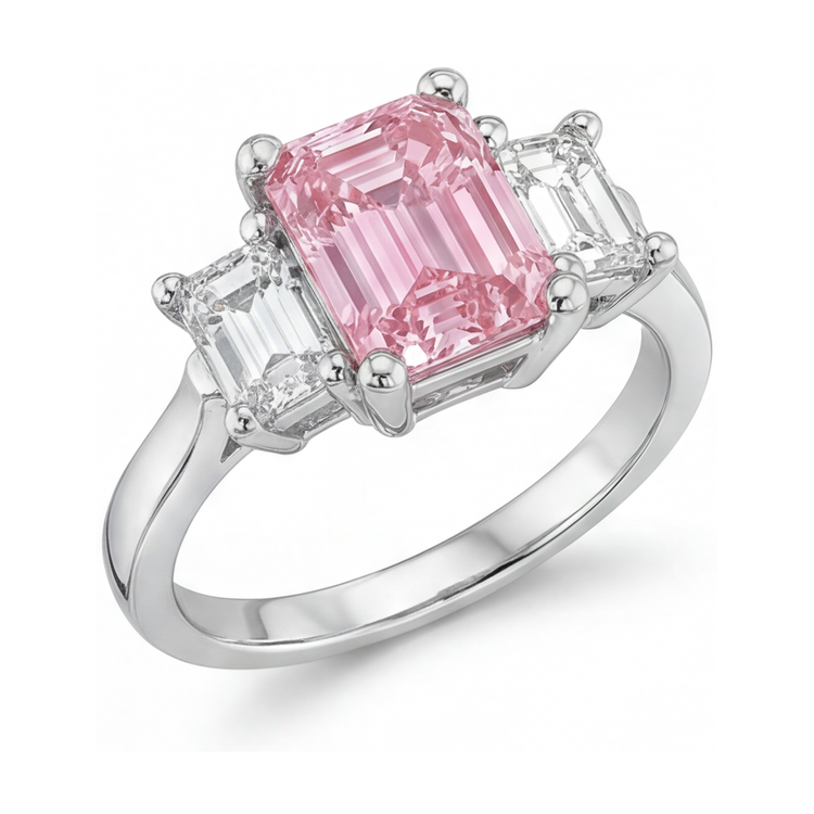 Bague en diamant rose taille émeraude 3,4 carats