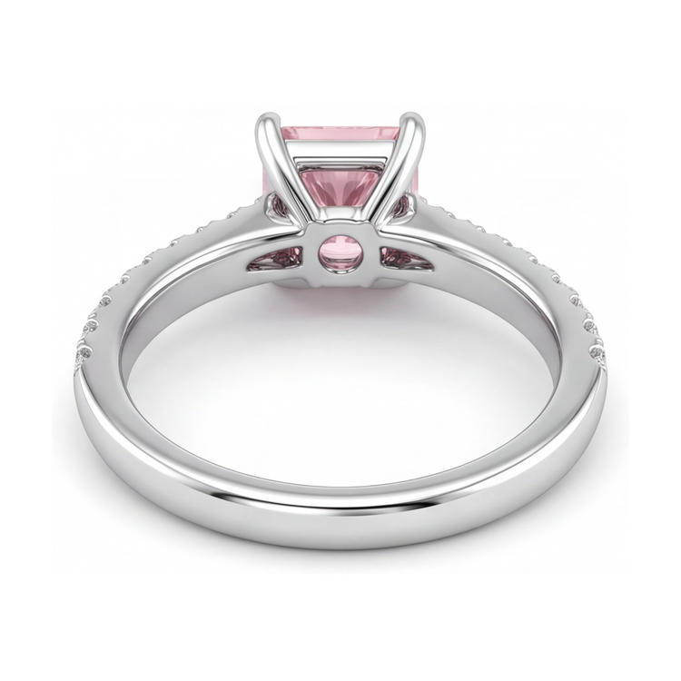 Bague Solitaire Pavée en Diamant Rose de Laboratoire 3,5 Carats Taille Princesse en Or Blanc 14 Carats