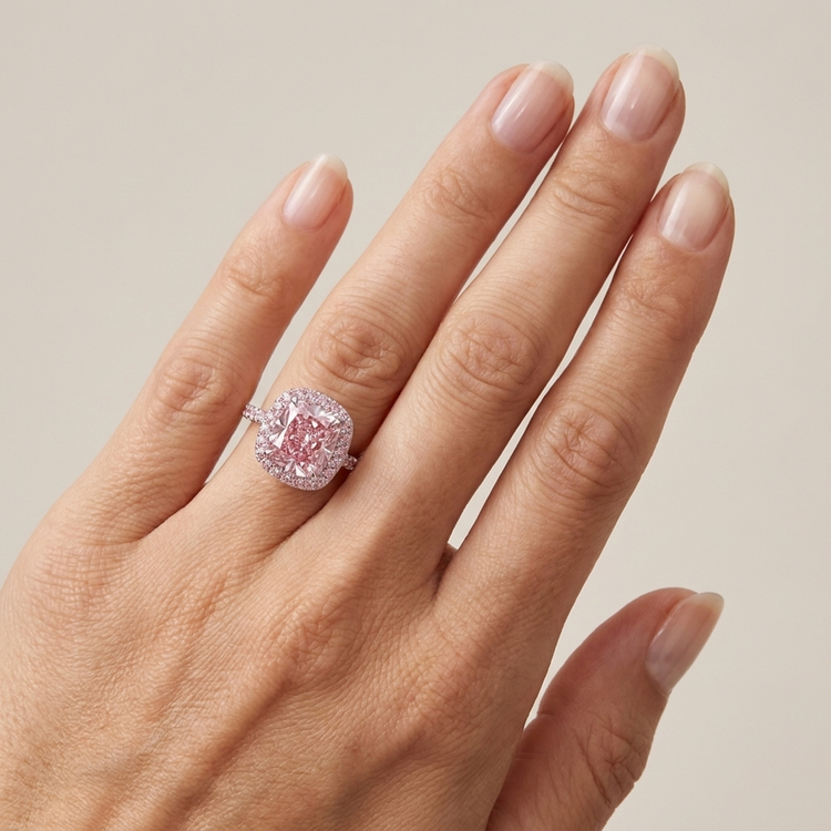 Bague en diamant rose taille coussin de 3,8 carats