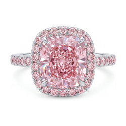 Bague diamant rose taille coussin 3,8 carats