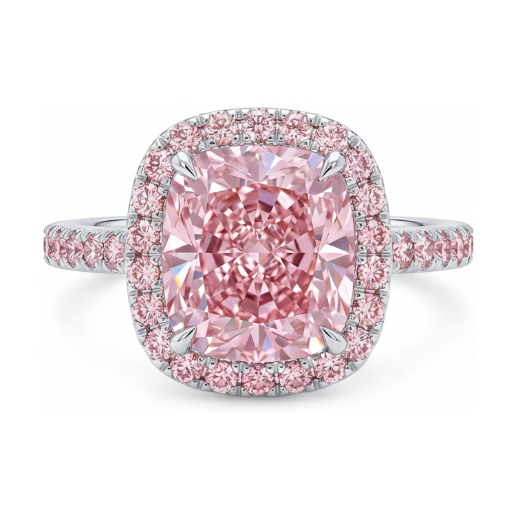 Bague diamant rose taille coussin 3,8 carats
