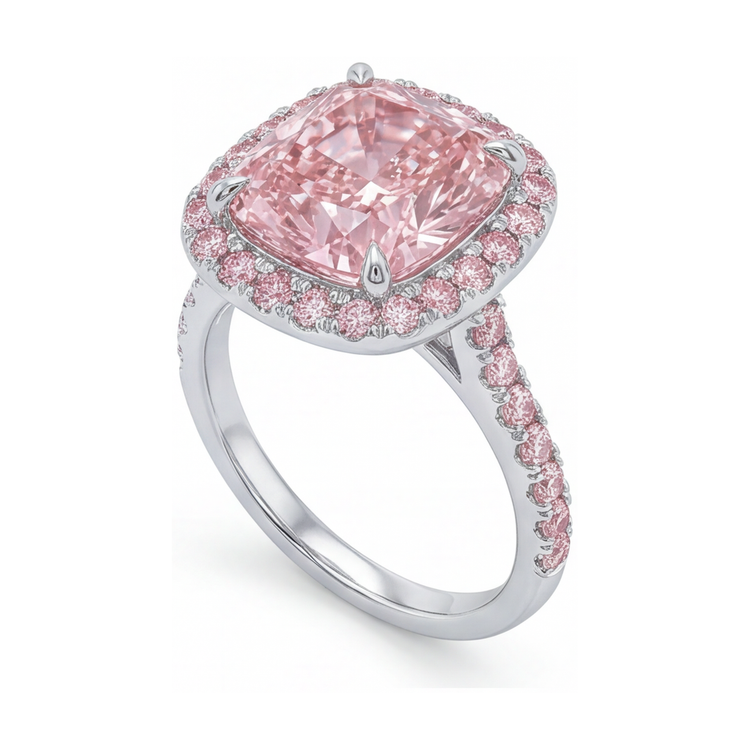 Bague en diamant rose taille coussin de 3,8 carats