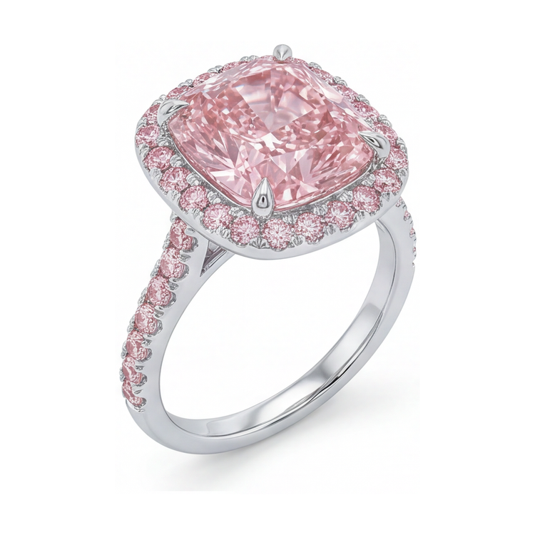 Bague diamant rose taille coussin 3,8 carats