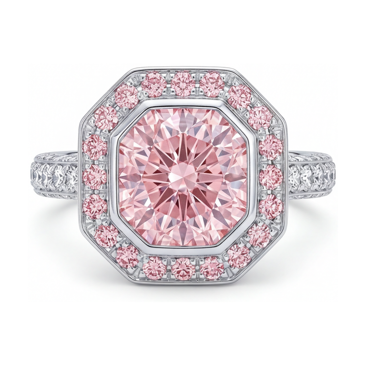 Bague en diamant rose taille ronde 3,9 carats