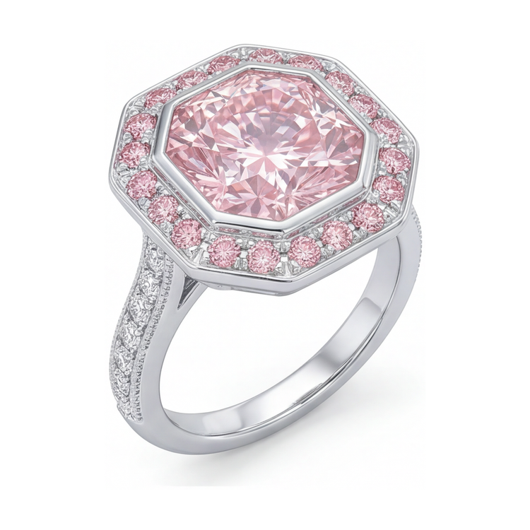 Bague en diamant rose taille ronde 3,9 carats