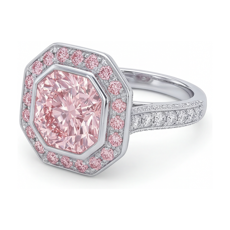 Bague en diamant rose taille ronde 3,9 carats