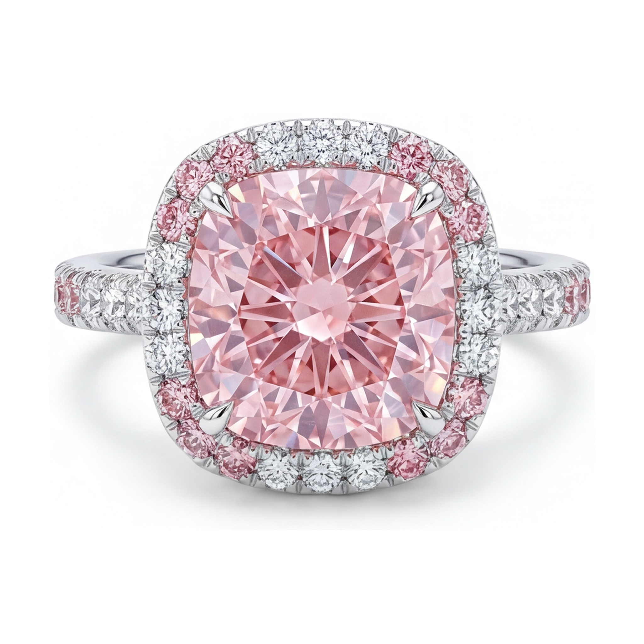 Bague diamant rose taille coussin 4,5 carats