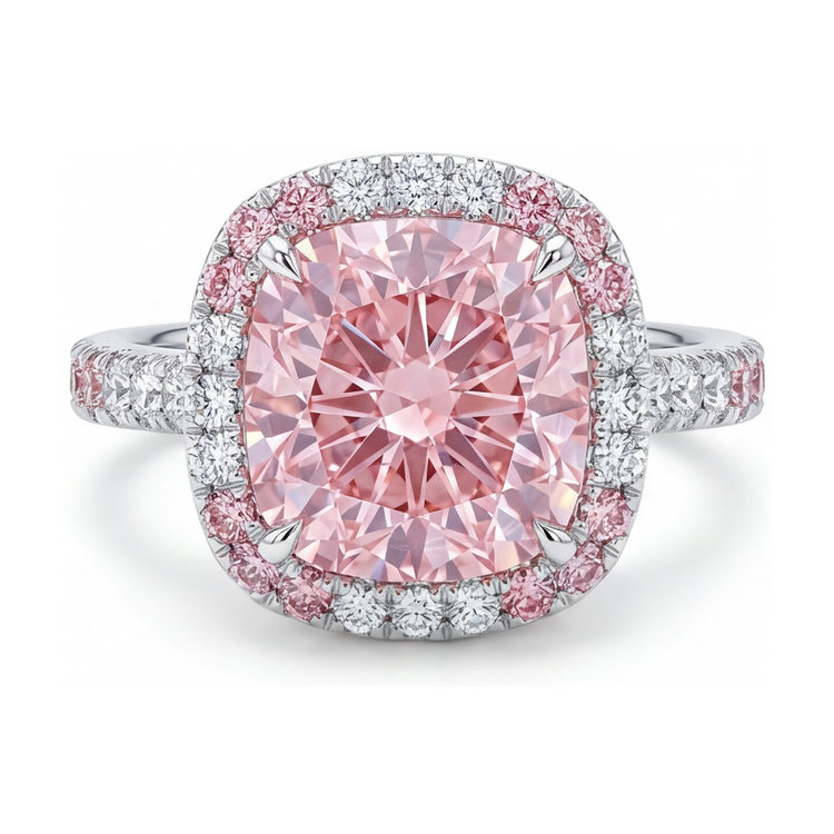 Bague diamant rose taille coussin 4,5 carats