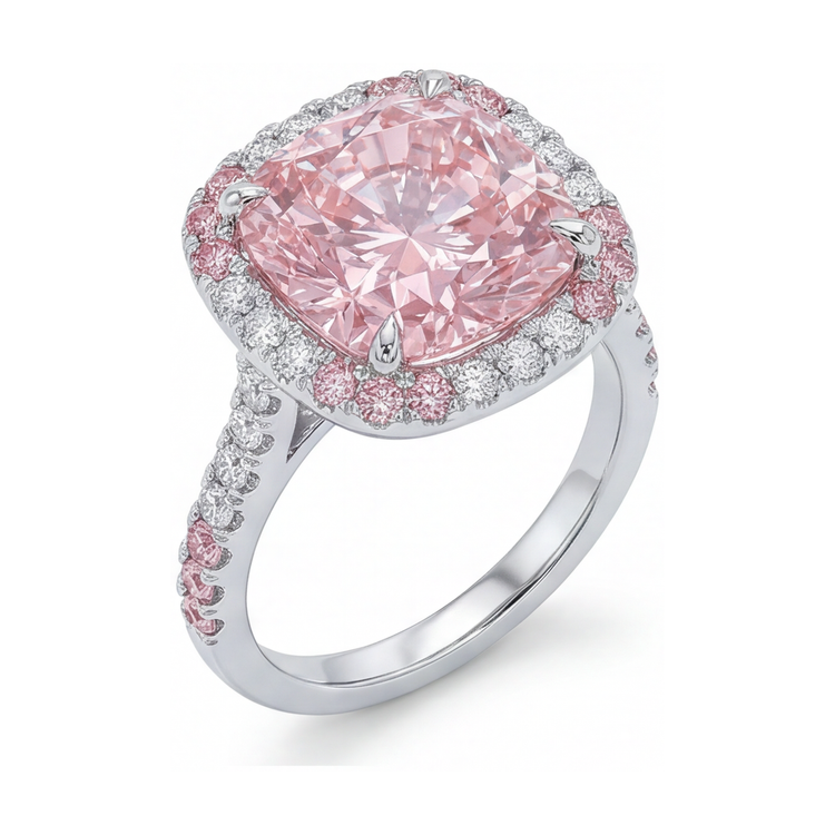 Bague diamant rose taille coussin 4,5 carats