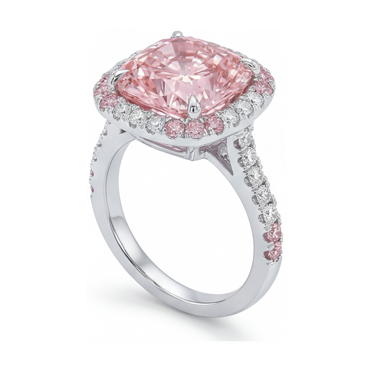 Bague diamant rose taille coussin 4,5 carats