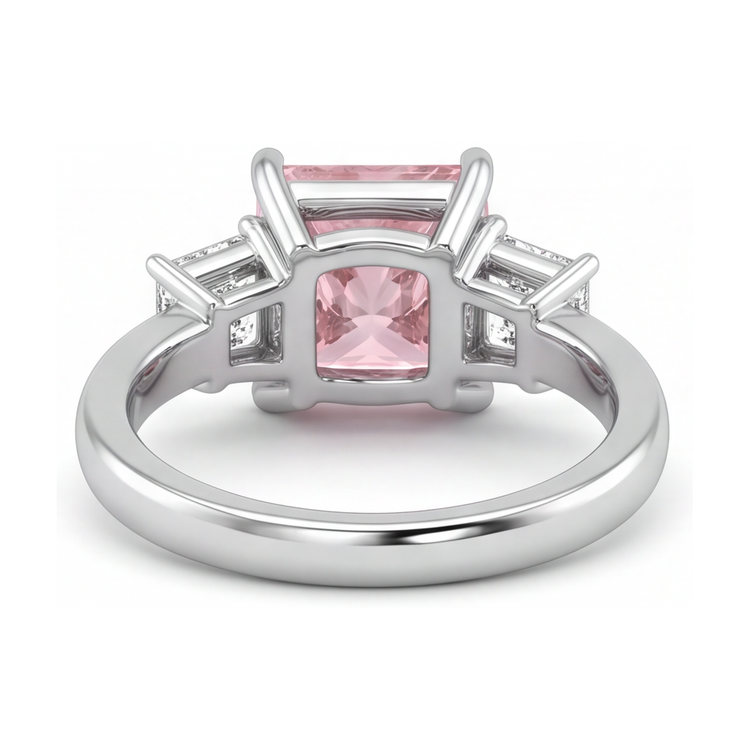 Bague Trois Pierres en Or Blanc 14K avec Diamant Rose de Laboratoire Taille Princesse 4,5 Carats