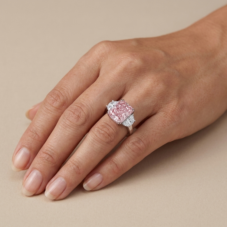 Bague en diamant rose de 4,5 carats taille radiant