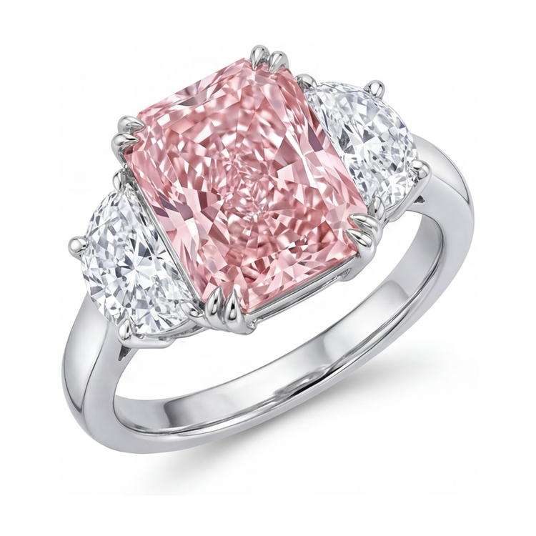 Bague en diamant rose de 4,5 carats taille radiant
