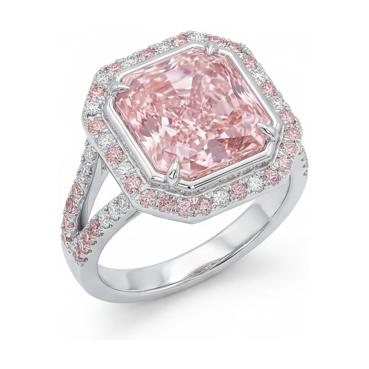 Bague en diamant rose taille radiant de 4,6 carats