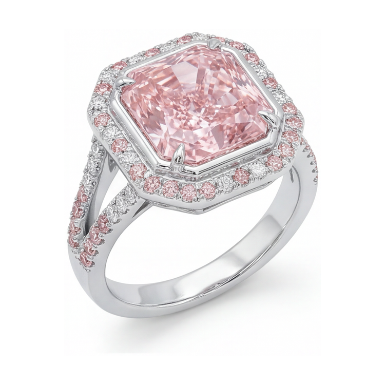 Bague diamant rose 4,6 carats taille radiant