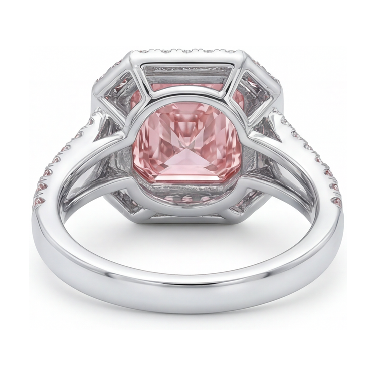 Bague diamant rose 4,6 carats taille radiant