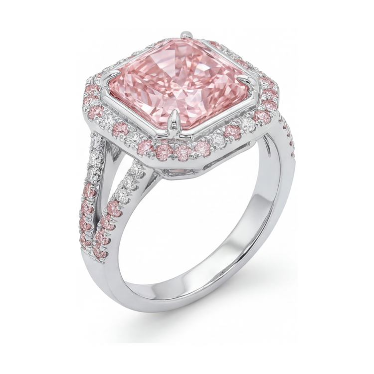 Bague diamant rose 4,6 carats taille radiant