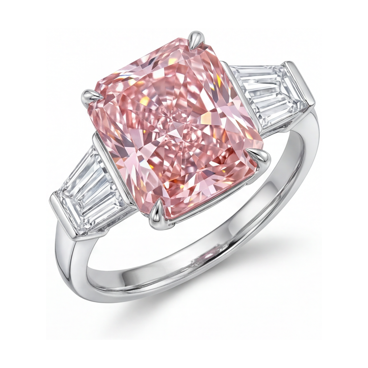 Bague en diamant rose 4,7 carats taille radiant