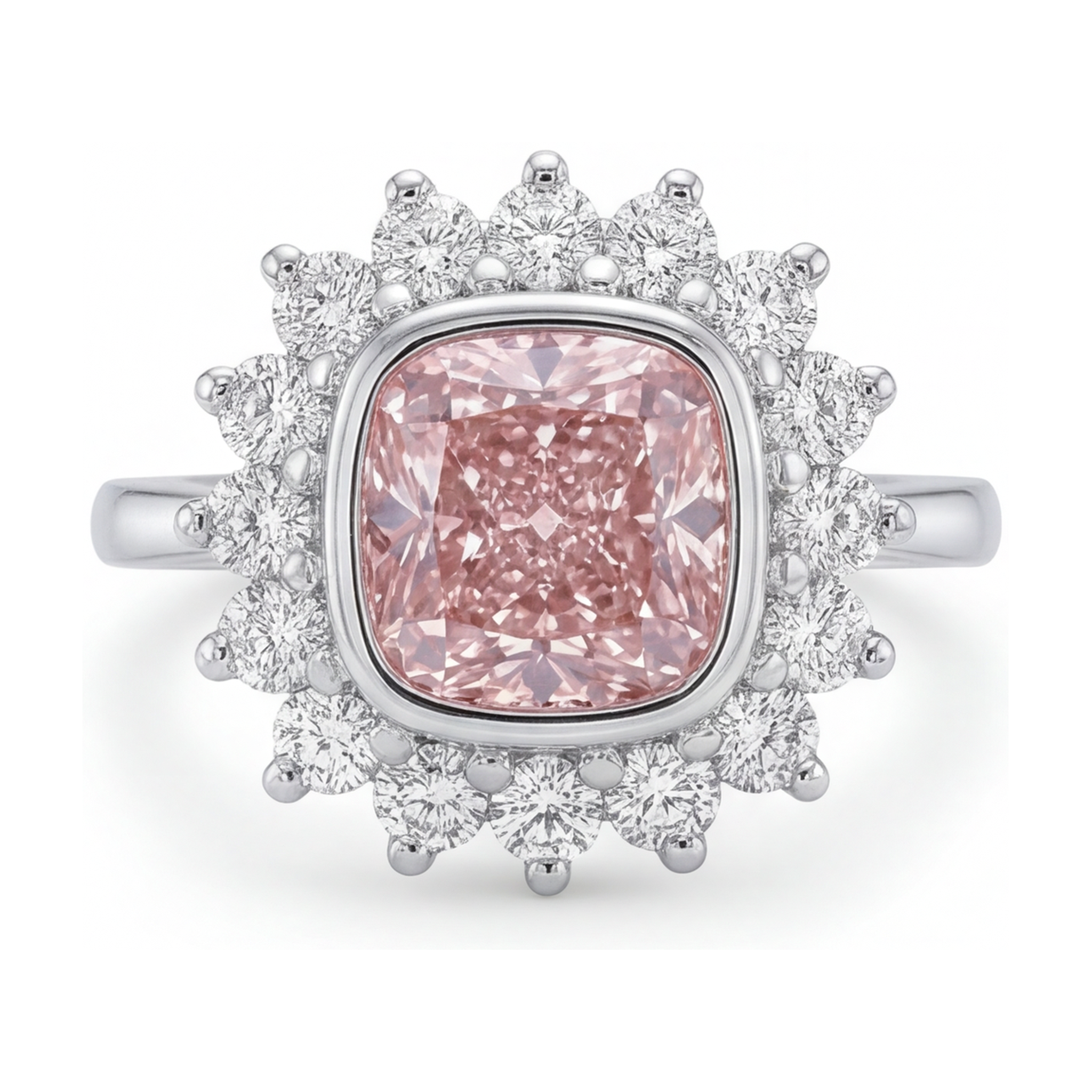 Bague en diamant rose taille coussin 4 carats
