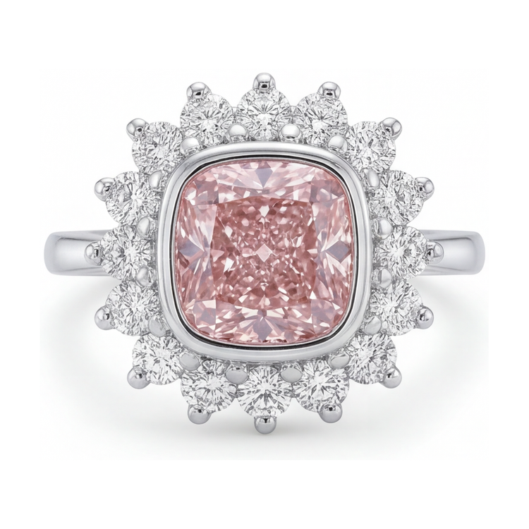 Bague en diamant rose taille coussin de 4 carats