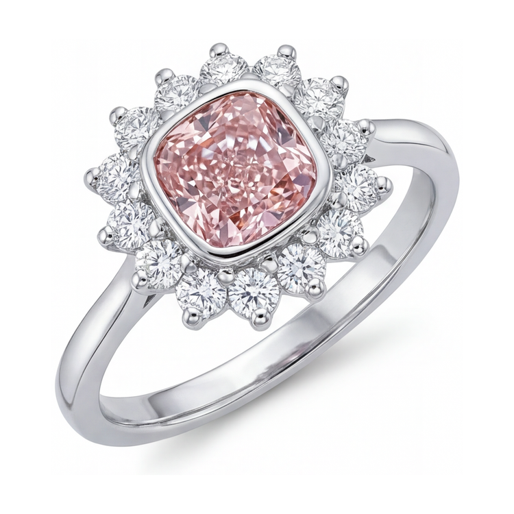 Bague en diamant rose taille coussin de 4 carats