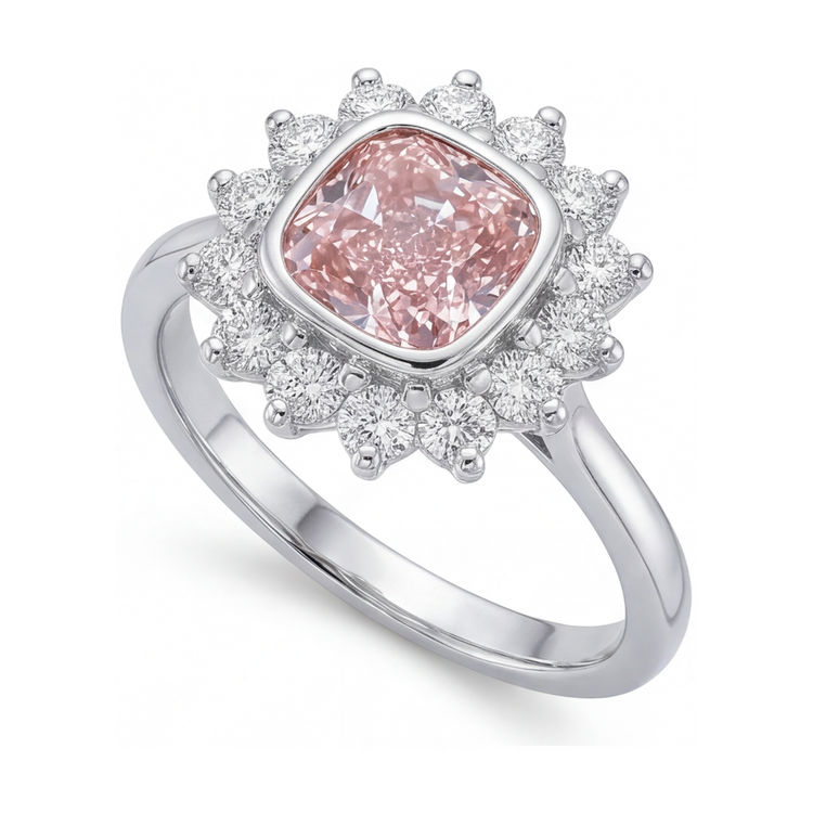 Bague en diamant rose taille coussin de 4 carats