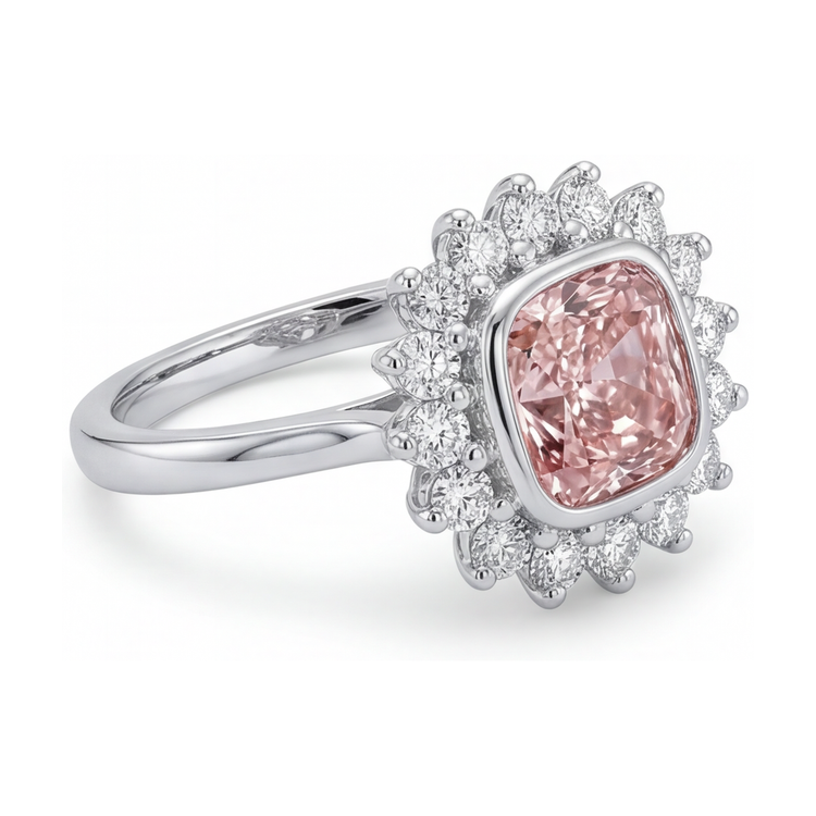 Bague en diamant rose taille coussin de 4 carats