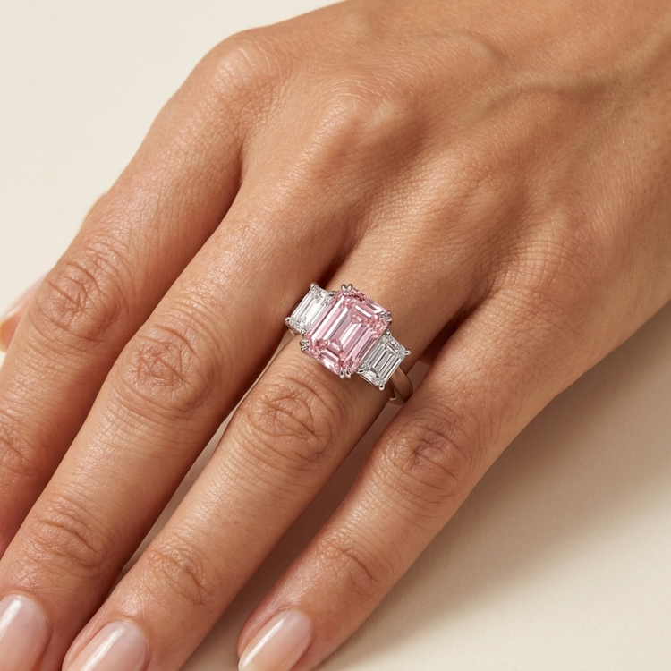 Bague en diamant rose taille émeraude de 4 carats
