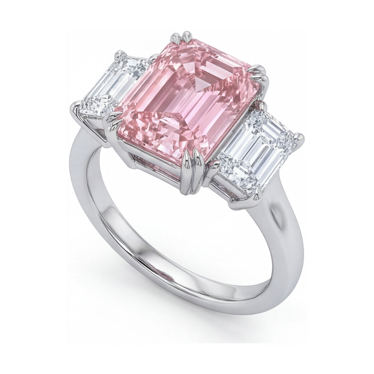 Bague en diamant rose taille émeraude de 4 carats