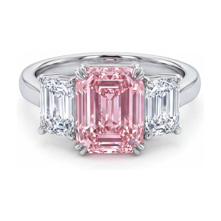 Bague en diamant rose taille émeraude de 4 carats