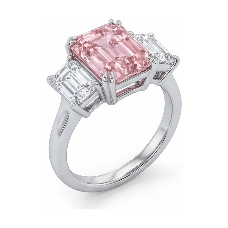 Bague en diamant rose taille émeraude de 4 carats