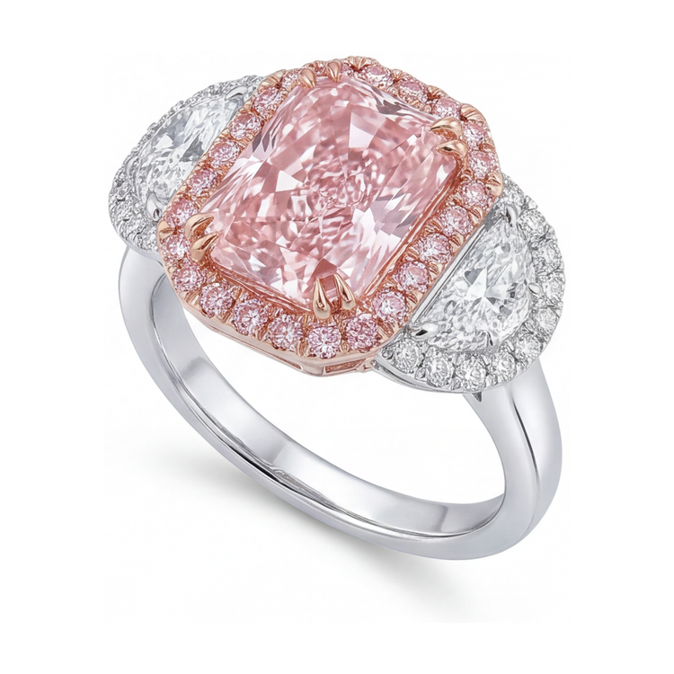 Bague en diamant rose 5,1 carats taille radiant