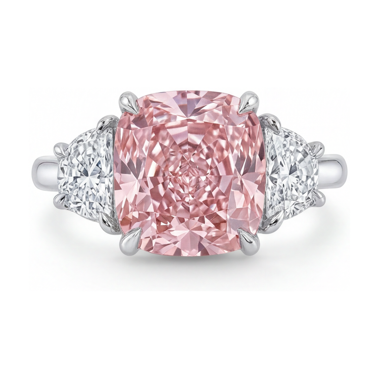 Bague diamant rose taille coussin 5,2 carats