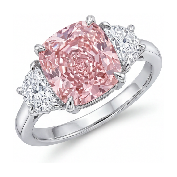 Bague diamant rose taille coussin 5,2 carats