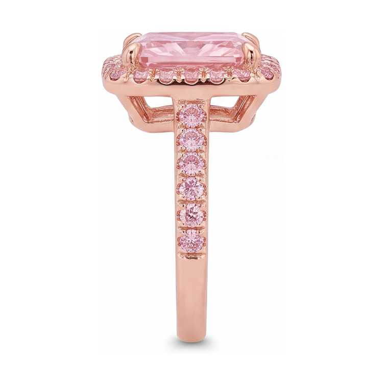 Bague diamant rose de laboratoire 6 carats taille radiant halo pavé en Or Rose 14 carats