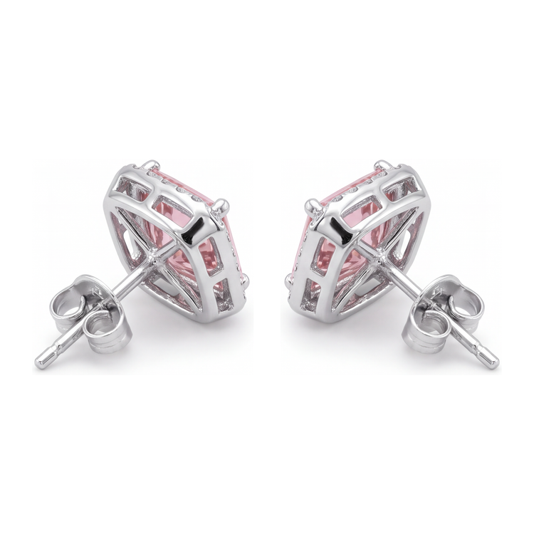Boucles d'Oreilles Puces Diamant Rose de Laboratoire 3,5 Carats Taille Radiant Halo Or Blanc 14 Carats