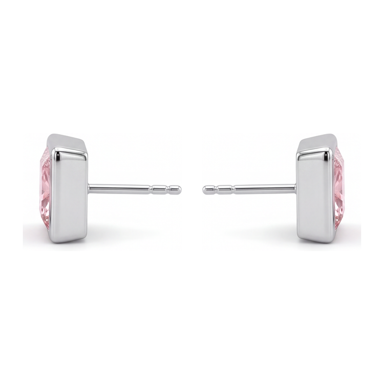 Boucles d'Oreilles Puces Diamant Rose 3 Carats de laboratoire Princesse Lunette Or Blanc 14 Carats