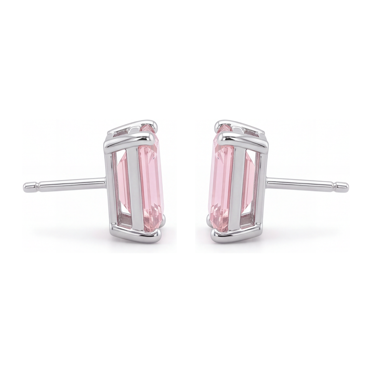 Boucles d'Oreilles Puces Diamant Rose de Laboratoire Taille Émeraude 3 Carats Or Blanc 14 Carats