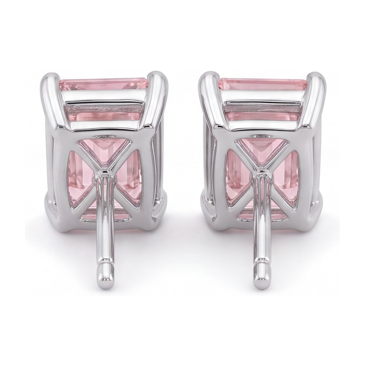 Boucles d'Oreilles Puces Diamant Rose de Laboratoire Taille Émeraude 3 Carats Or Blanc 14 Carats