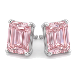 Boucles d'Oreilles Puces Diamant Rose de Laboratoire Taille Émeraude 3 Carats Or Blanc 14 Carats