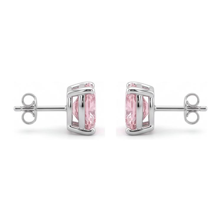 Boucles d'Oreilles Puces Diamant Rose de laboratoire 4 Carats Coussin en Or Blanc 14 Carats