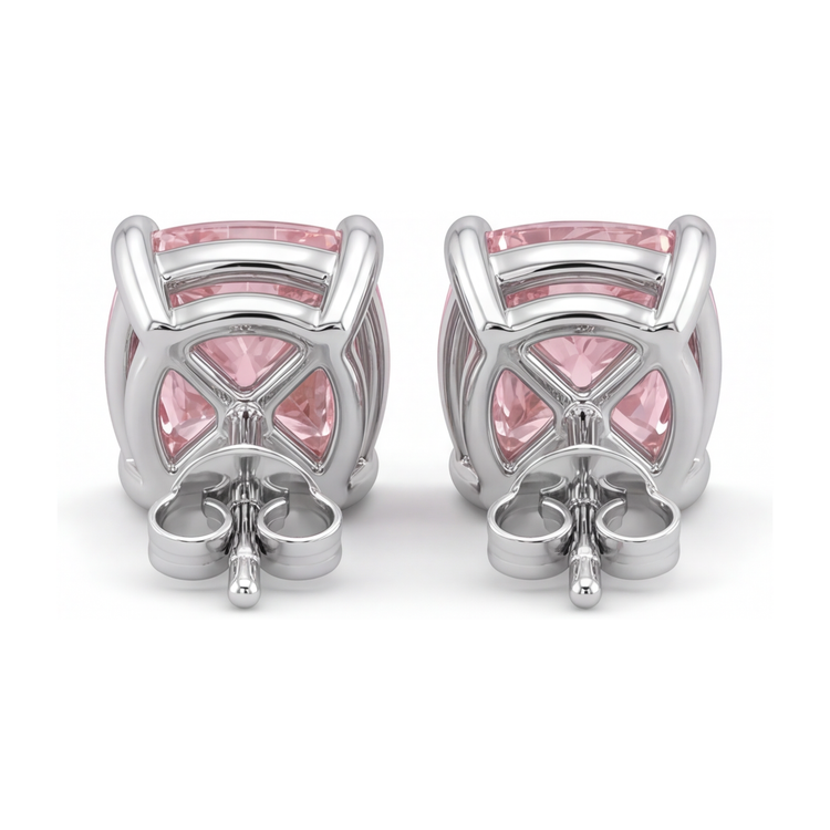 Boucles d'Oreilles Puces Diamant Rose de laboratoire Taille Coussin 4 Carats en Or Blanc 14 carats
