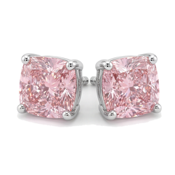 Boucles d'Oreilles Puces Diamant Rose de laboratoire Taille Coussin 4 Carats en Or Blanc 14 carats
