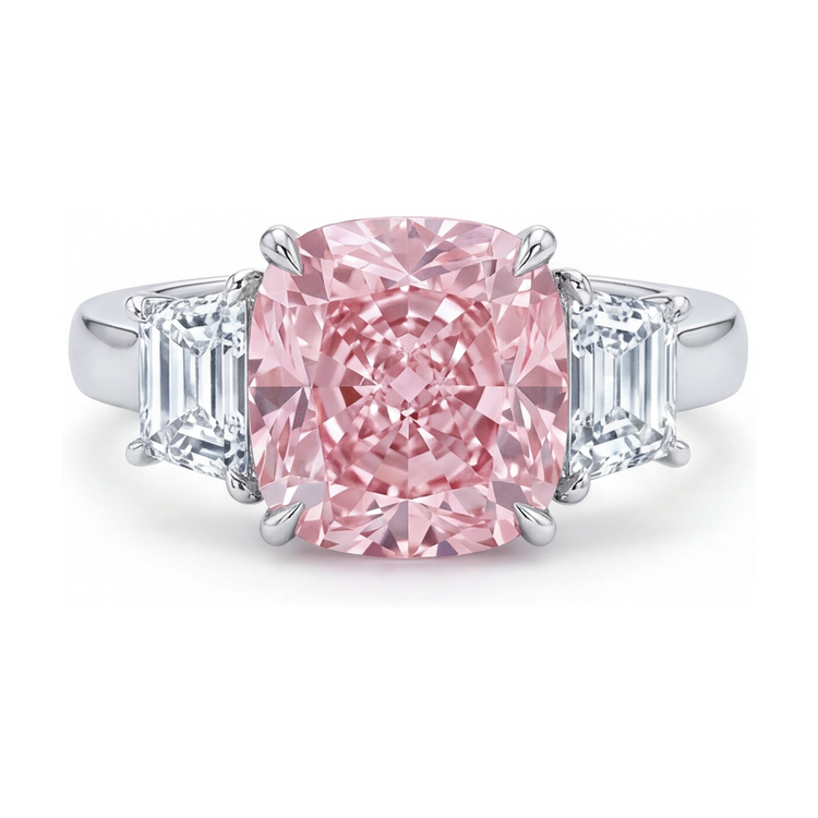 Alliance diamant rose taille coussin 5,1 carats