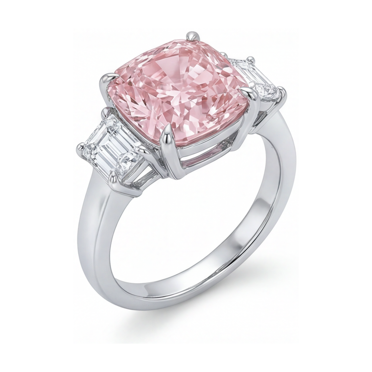 Alliance diamant rose taille coussin 5,1 carats