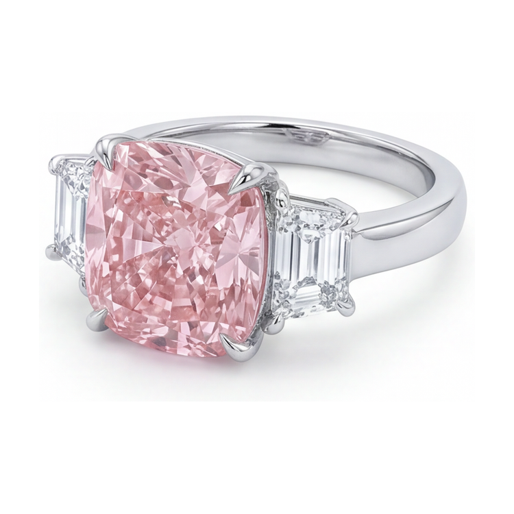 Alliance diamant rose taille coussin 5,1 carats